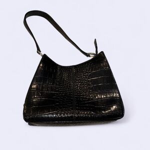 liz claiborne Black crocodile embossed shoulder bag with silver hardware